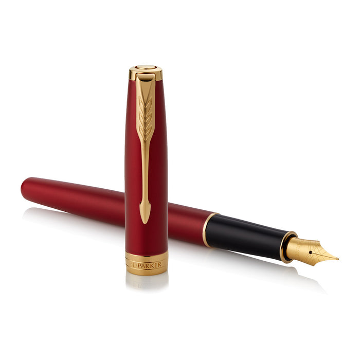 Parker Sonnet Fountain Pen Red Lacquer Gold Trim