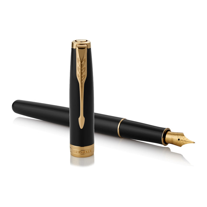 Parker Sonnet Fountain Pen Black Lacquer Gold Trim