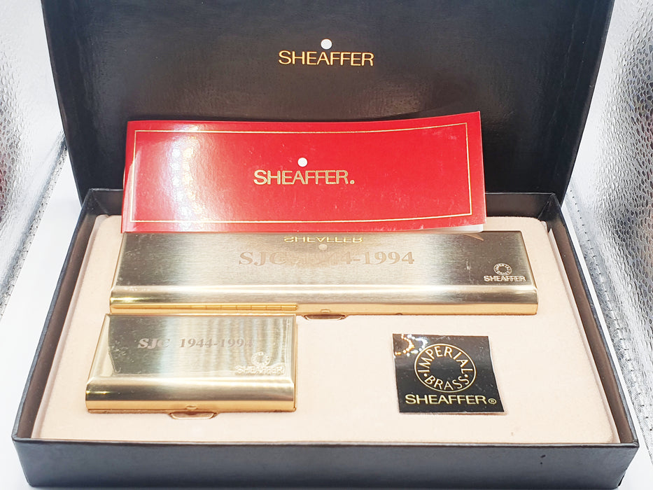 Vintage Sheaffer Targa Standard 1020 Imperial Brass with Gold Trim Fountain Pen (14ct Fine Nib)