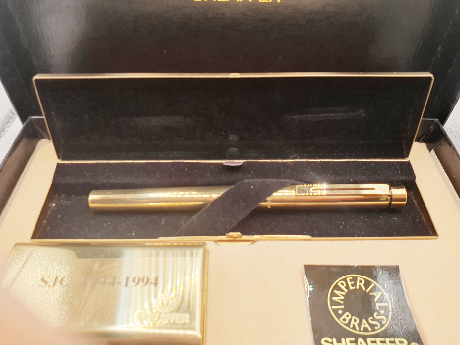 Vintage Sheaffer Targa Standard 1020 Imperial Brass with Gold Trim Fountain Pen (14ct Fine Nib)