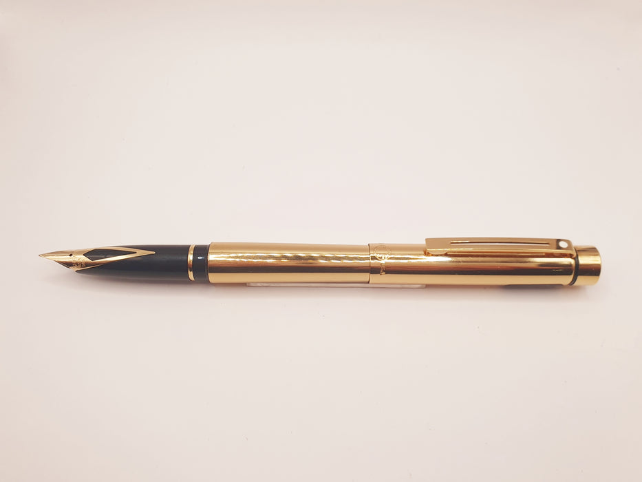 Vintage Sheaffer Targa Standard 1020 Imperial Brass with Gold Trim Fountain Pen (14ct Fine Nib)