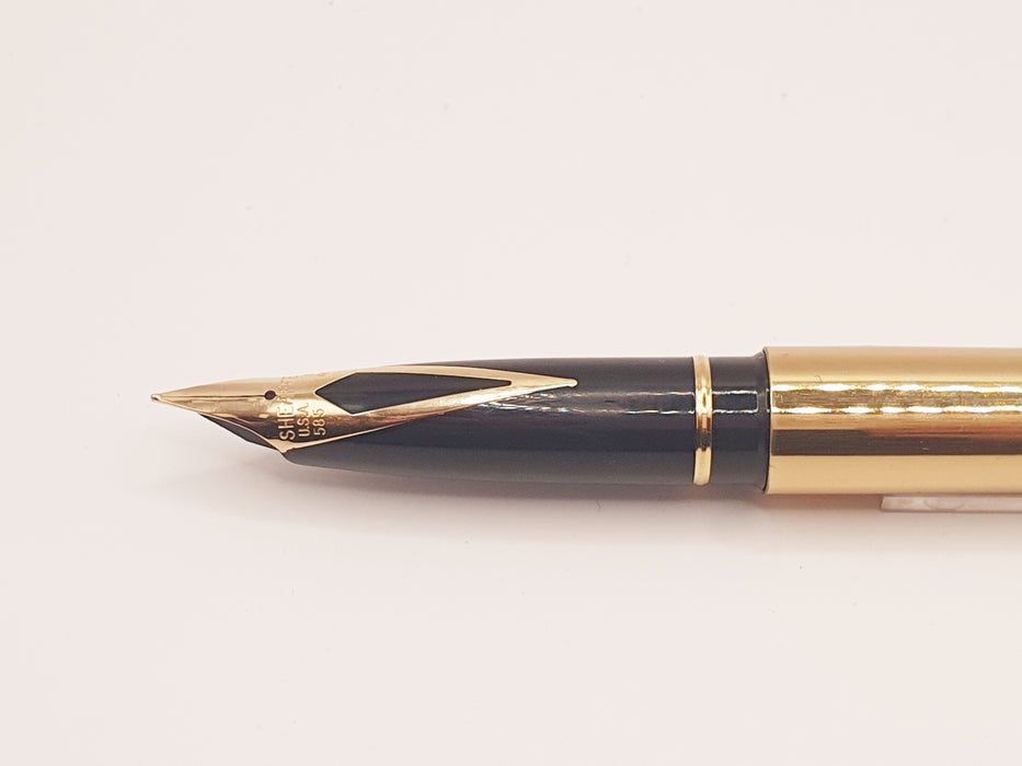 Vintage Sheaffer Targa Standard 1020 Imperial Brass with Gold Trim Fountain Pen (14ct Fine Nib)