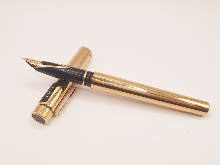 Vintage Sheaffer Targa Standard 1020 Imperial Brass with Gold Trim Fountain Pen (14ct Fine Nib)