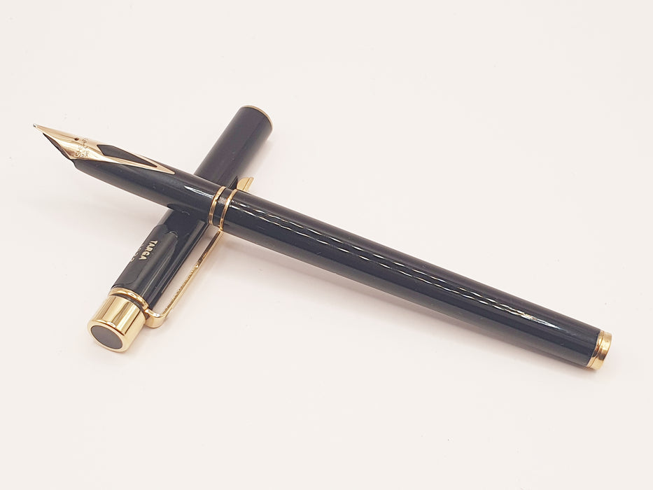 Vintage Sheaffer Targa Slim 1022S Laque Black (Noir) with Gold Trim Fountain Pen (14k M Nib) & Ballpoint Pen