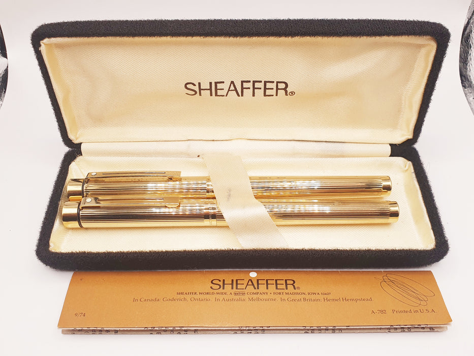 Vintage Sheaffer Targa Standard 1005 Fluted Gold-Plated with Gold Trim Fountain Pen (14ct M Nib) & Marker Pen