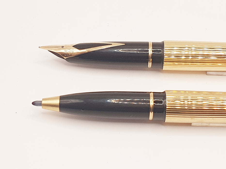 Vintage Sheaffer Targa Standard 1005 Fluted Gold-Plated with Gold Trim Fountain Pen (14ct M Nib) & Marker Pen