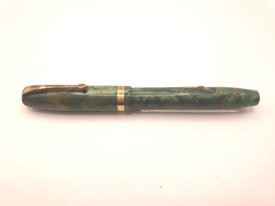 Vintage Conway Stewart 84 Green Marble with Gold Trim Fountain Pen (14k M Flex Nib)