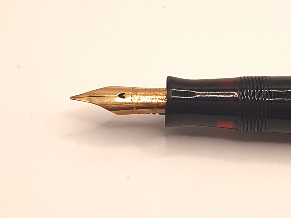 Vintage Mabie Todd Swan Visofil (?) Button Filler Black with Gold Trim Fountain Pen (14ct #2 M Nib)