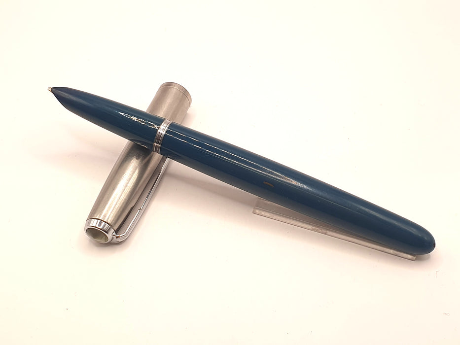 Vintage Parker 51 Mk II Aerometric Teal with Chrome Cap and Trim Fountain Pen (14ct MO Nib)