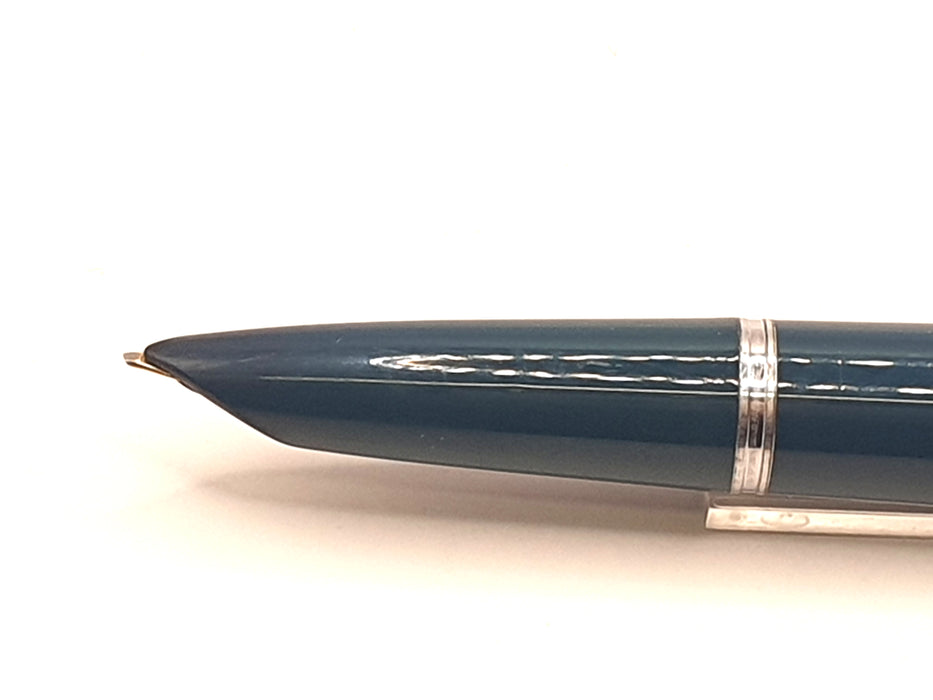 Vintage Parker 51 Mk II Aerometric Teal with Chrome Cap and Trim Fountain Pen (14ct MO Nib)