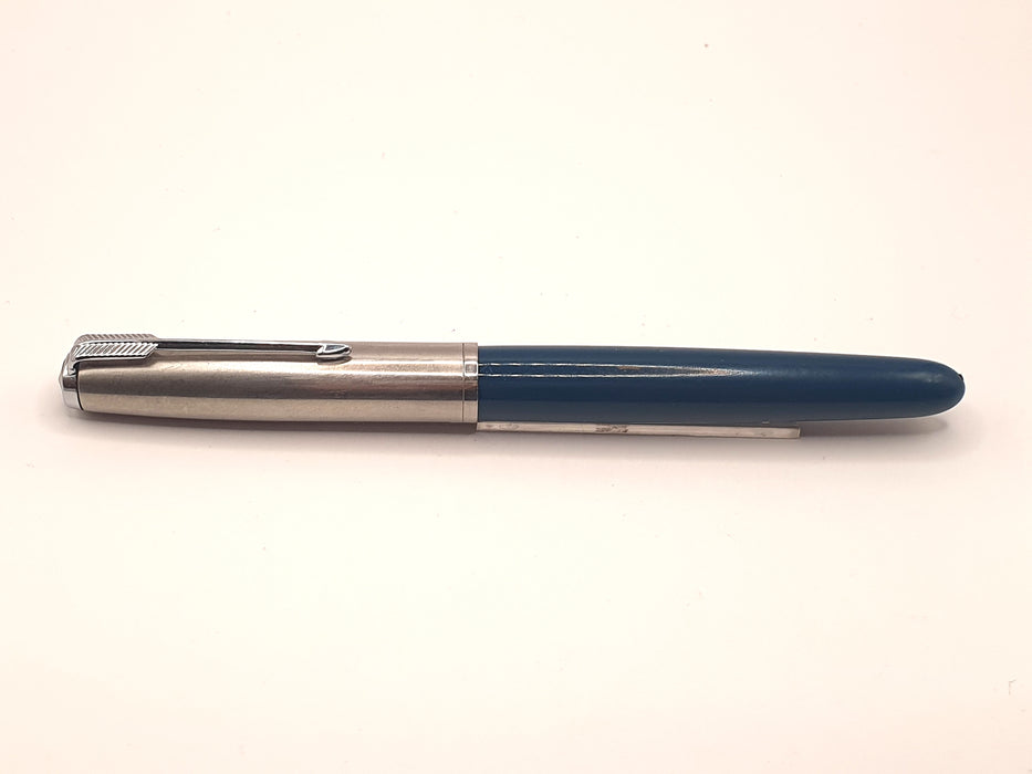 Vintage Parker 51 Mk II Aerometric Teal with Chrome Cap and Trim Fountain Pen (14ct MO Nib)
