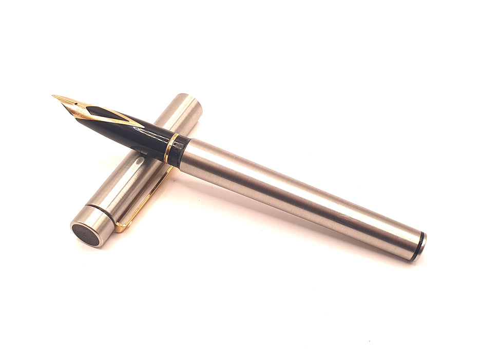 Vintage Sheaffer Targa 1001XG Brushed Stainless Steel with Gold Trim Fountain Pen (14ct M Nib)