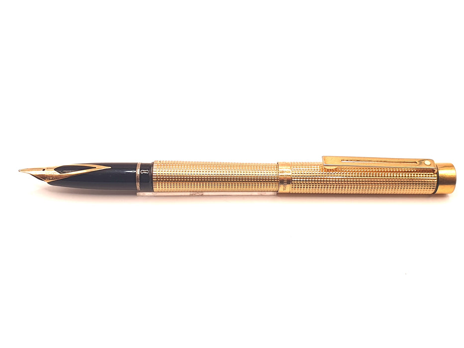Vintage Sheaffer Targa 1011 Gold-Plated Diamond Squares Pattern with Gold Trim Fountain Pen (14ct M Nib)