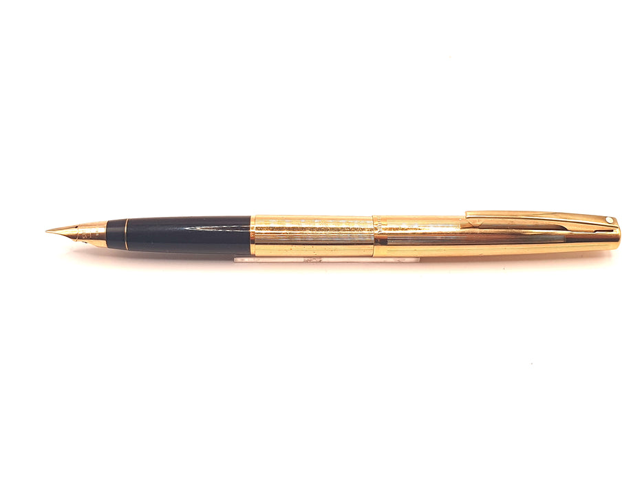 Vintage Sheaffer Stylist II Striated Gold with Gold Trim Fountain Pen (14ct EF Nib)