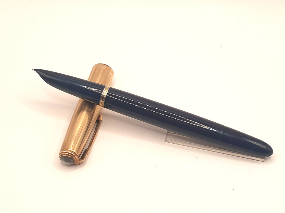 Vintage Parker 51 Mk I Vacumatic Cedar Blue with Gold-Filled Cap and Blue Diamond Clip Fountain Pen (14ct EF Nib)