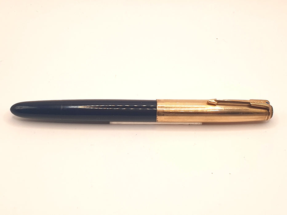Vintage Parker 51 Mk I Vacumatic Cedar Blue with Gold-Filled Cap and Blue Diamond Clip Fountain Pen (14ct EF Nib)