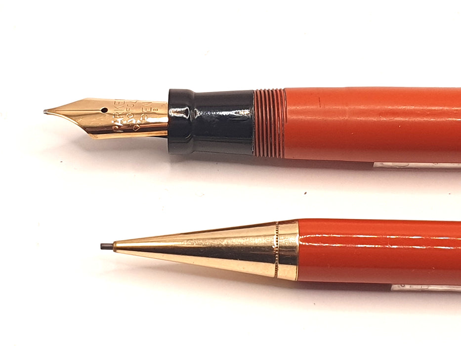 Vintage Parker Duofold Big Red Fountain Pen (14ct M Nib) & Mechanical Pencil Set