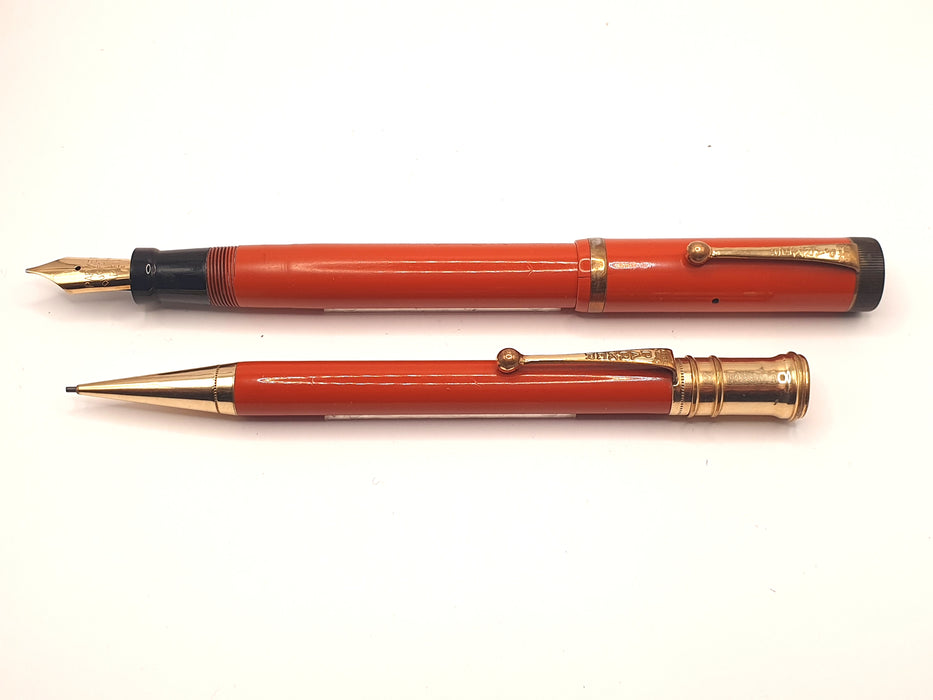 Vintage Parker Duofold Big Red Fountain Pen (14ct M Nib) & Mechanical Pencil Set