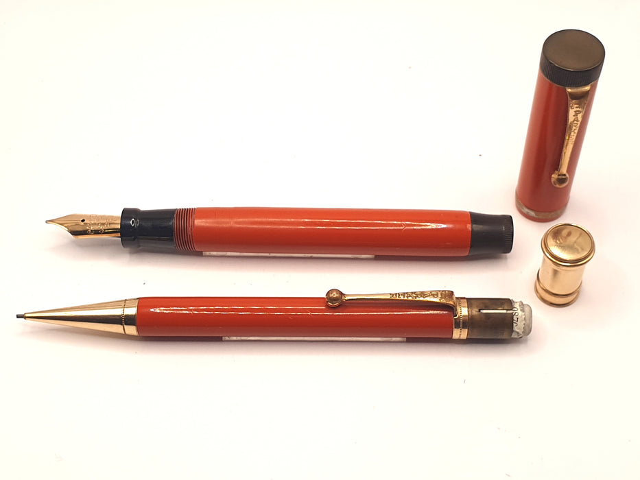 Vintage Parker Duofold Big Red Fountain Pen (14ct M Nib) & Mechanical Pencil Set