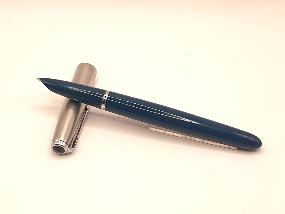 Vintage Parker 51 Mk II Midnight Blue with Lustraloy Cap and Chrome Trim Fountain Pen (14ct BO Nib)