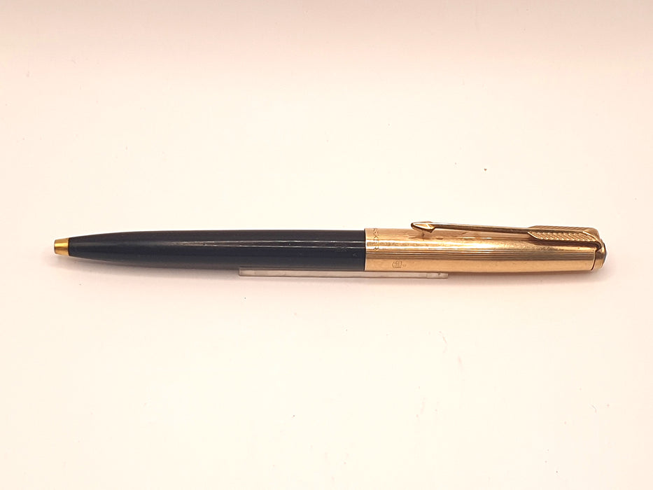 Vintage Parker 61 Black with Striated Rolled Gold Cap Ballpoint Pen