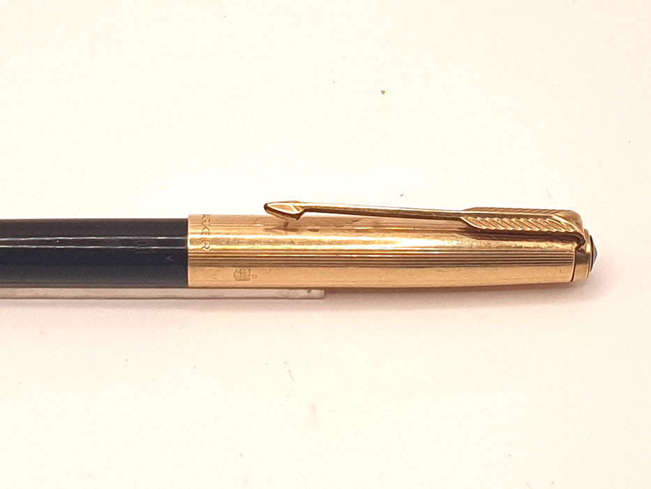 Vintage Parker 61 Black with Striated Rolled Gold Cap Ballpoint Pen