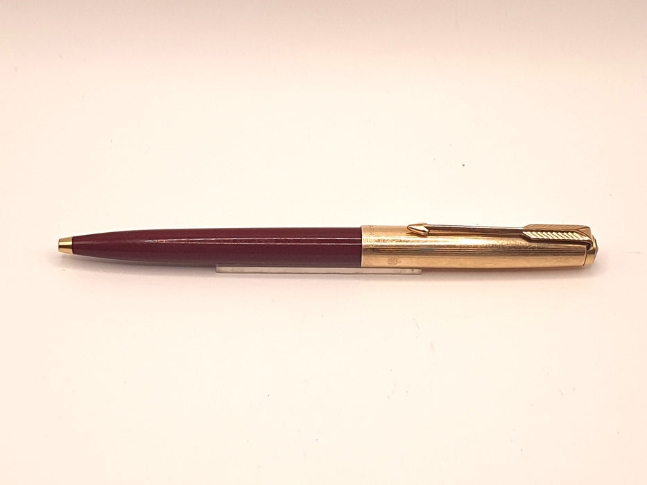 Vintage Parker 61 Burgundy with Striated Rolled Gold Cap Ballpoint Pen