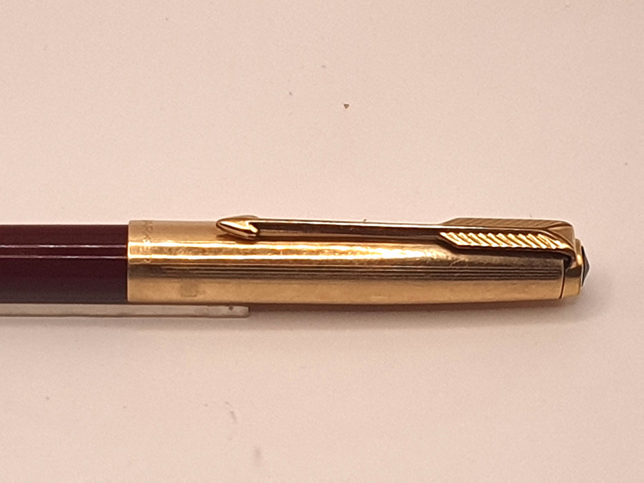 Vintage Parker 61 Burgundy with Striated Rolled Gold Cap Ballpoint Pen