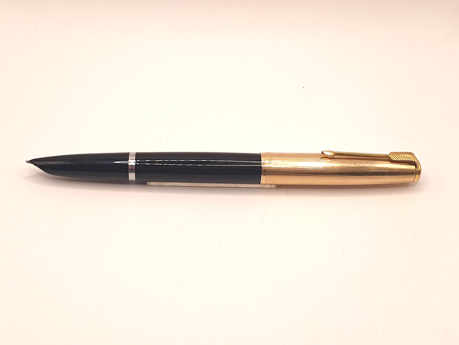 Vintage Parker 51 Mk II Black with 1/10 12ct Rolled Gold Cap Fountain Pen (14ct F Nib)