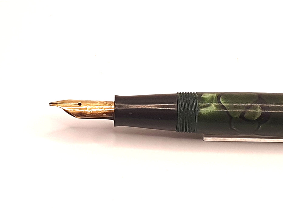 Vintage Conway Stewart 14 Green Marble with Gold Trim Fountain Pen (14ct F Nib)