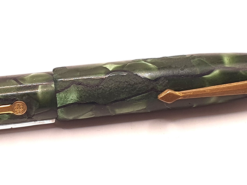Vintage Conway Stewart 14 Green Marble with Gold Trim Fountain Pen (14ct F Nib)