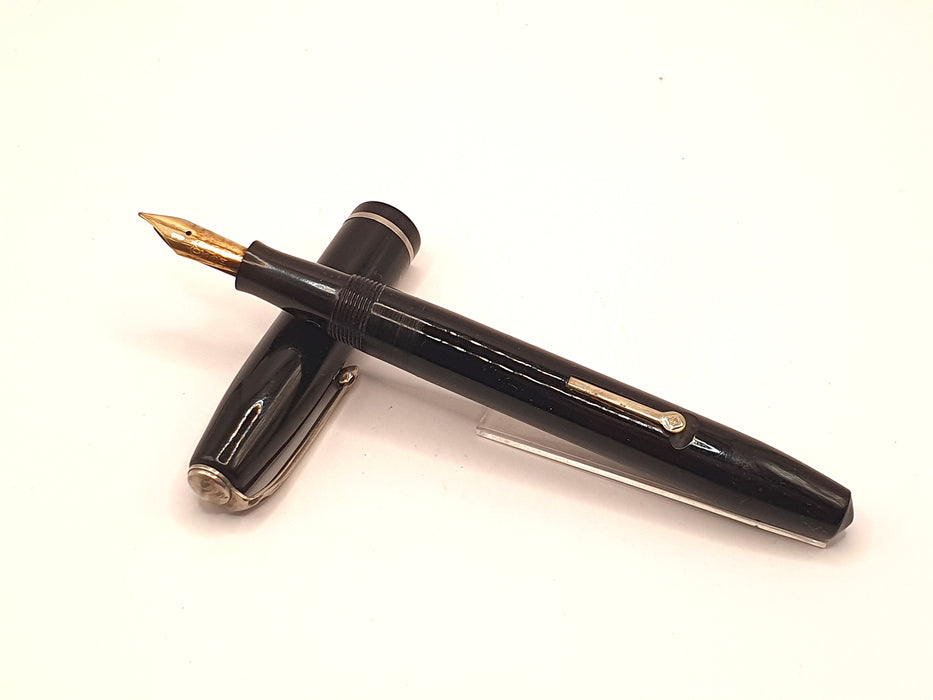 Vintage Conway Stewart 75 Black with Chrome Trim Fountain Pen (14k M Nib)