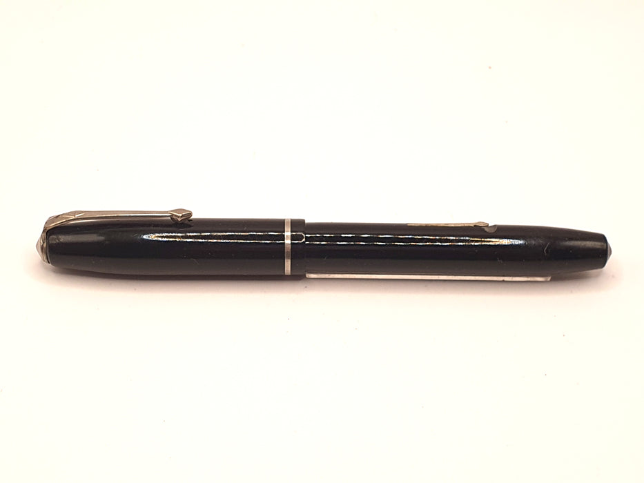 Vintage Conway Stewart 75 Black with Chrome Trim Fountain Pen (14k M Nib)