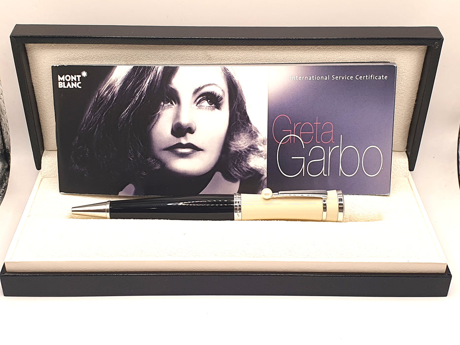 Vintage Montblanc Muses Greta Garbo Special Edition Black and Cream with Platinum Trim and Pearl Clip Ballpoint Pen
