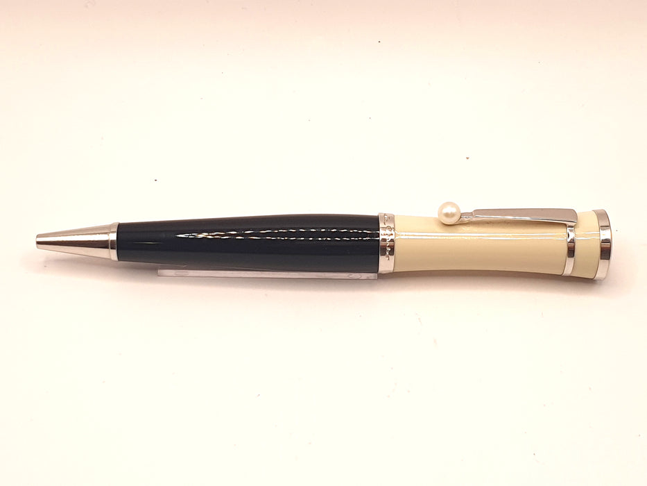 Vintage Montblanc Muses Greta Garbo Special Edition Black and Cream with Platinum Trim and Pearl Clip Ballpoint Pen