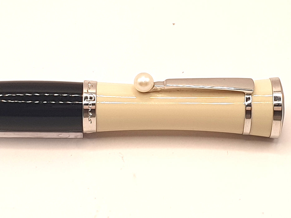 Vintage Montblanc Muses Greta Garbo Special Edition Black and Cream with Platinum Trim and Pearl Clip Ballpoint Pen