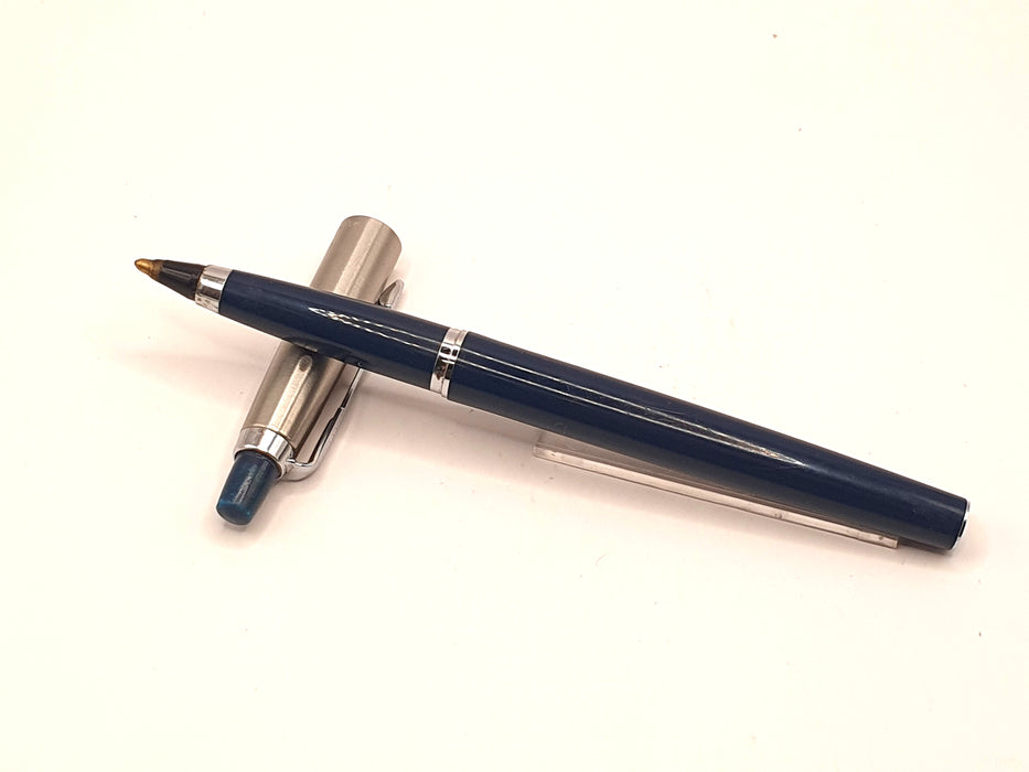 Vintage Parker Jotter Midnight Blue with Lustraloy Cap and Chrome Trim Fibre/Felt Tip Pen with Adapted Ballpoint Refill
