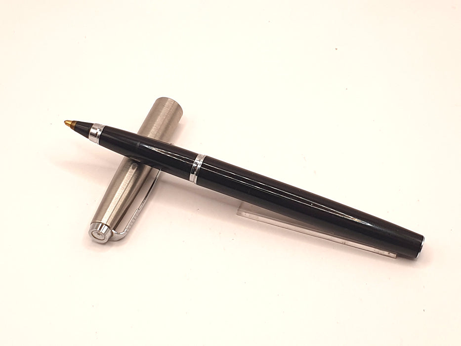 Vintage Parker 45 Black with Lustraloy Cap Fibre / Felt Tip Pen with Adapted Ballpoint Refill
