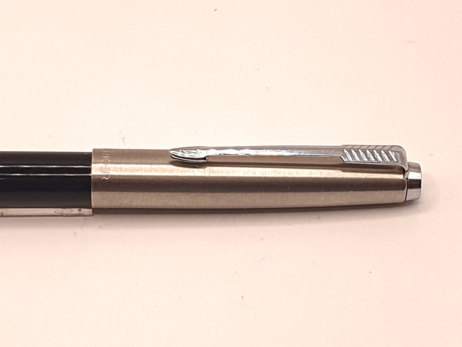 Vintage Parker 45 Black with Lustraloy Cap Fibre / Felt Tip Pen with Adapted Ballpoint Refill