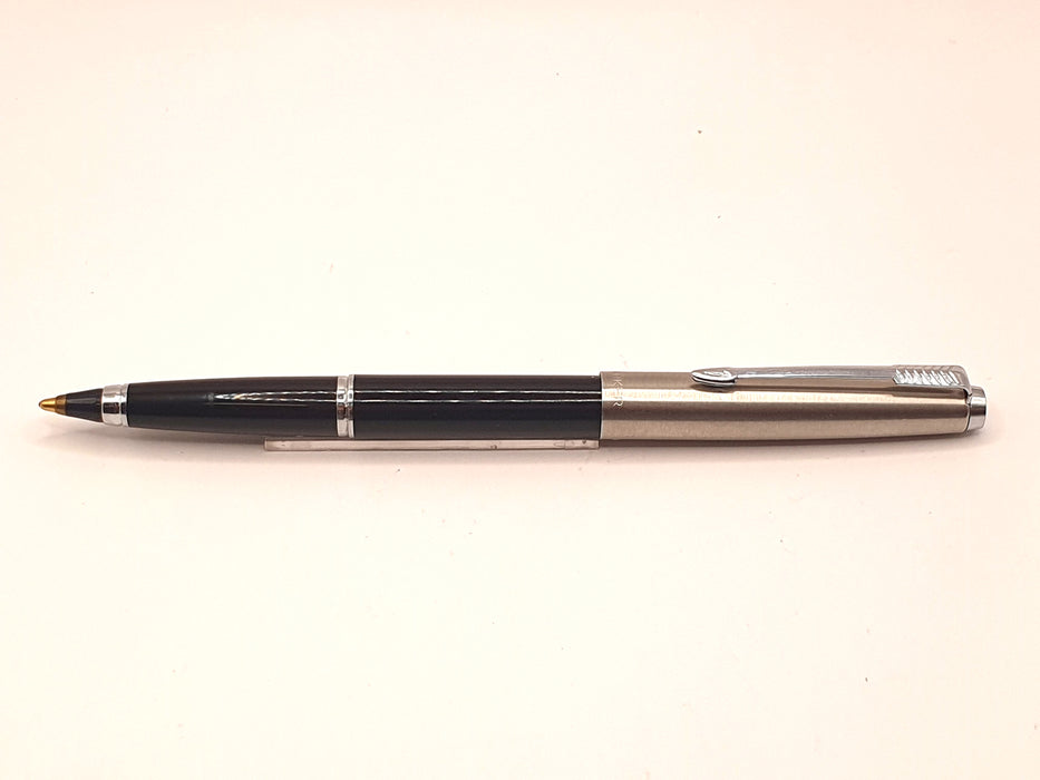 Vintage Parker 45 Black with Lustraloy Cap Fibre / Felt Tip Pen with Adapted Ballpoint Refill