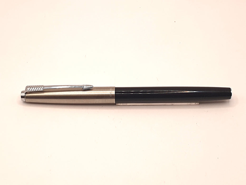 Vintage Parker 45 Black with Lustraloy Cap Fibre / Felt Tip Pen with Adapted Ballpoint Refill
