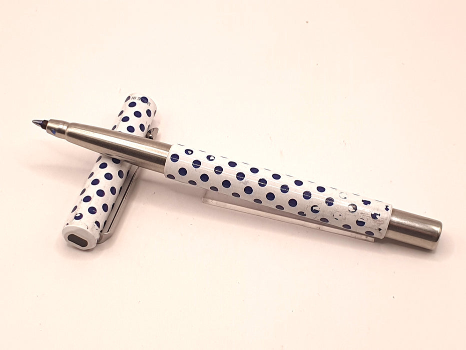 Vintage Parker Vector Black and White Polka Dots with Chrome Trim Rollerball Pen