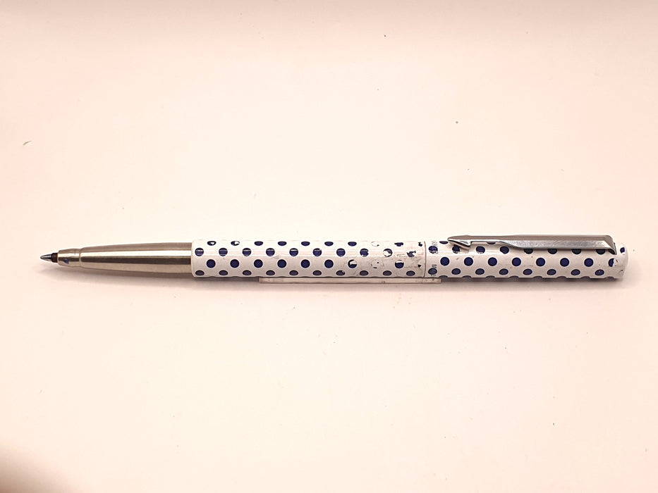 Vintage Parker Vector Black and White Polka Dots with Chrome Trim Rollerball Pen