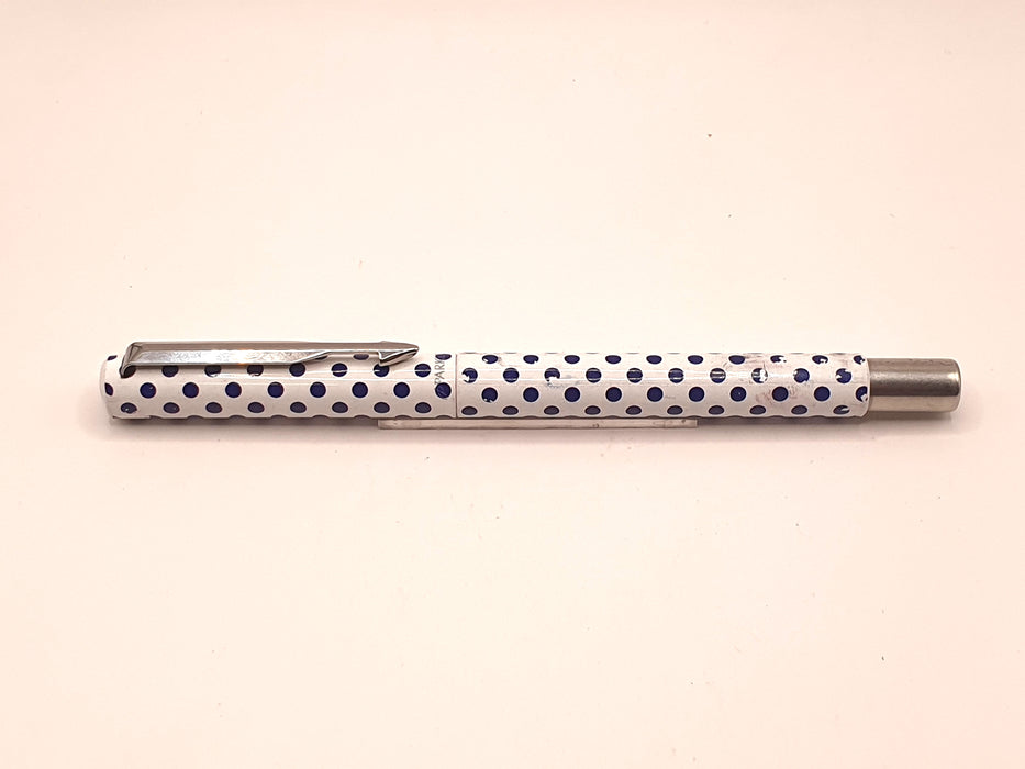 Vintage Parker Vector Black and White Polka Dots with Chrome Trim Rollerball Pen