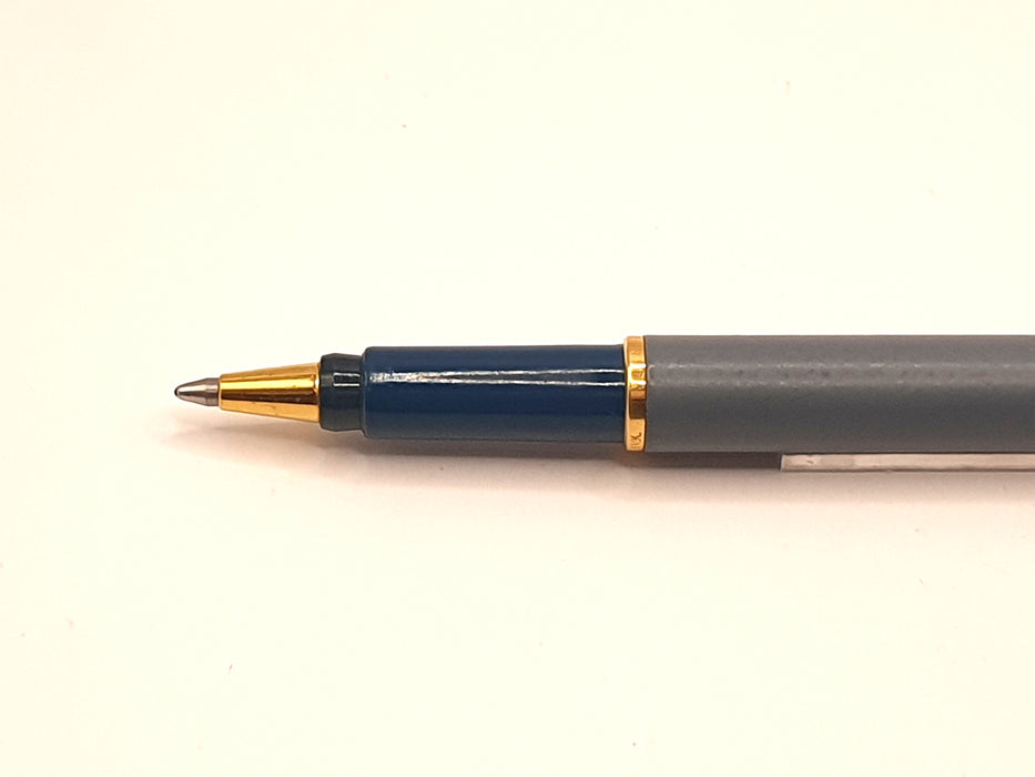 Vintage Parker Rialto Matte Grey with Blue and Gold Trim Ballpoint Pen