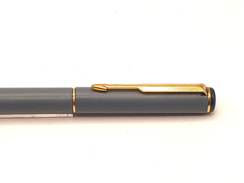 Vintage Parker Rialto Matte Grey with Blue and Gold Trim Ballpoint Pen