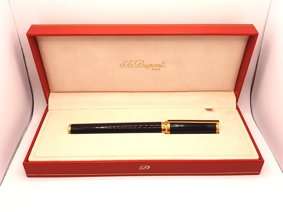 Vintage ST Dupont Les Montparnasse Laque De Chine Black with Gold Trim Fountain Pen (18k Medium Nib)