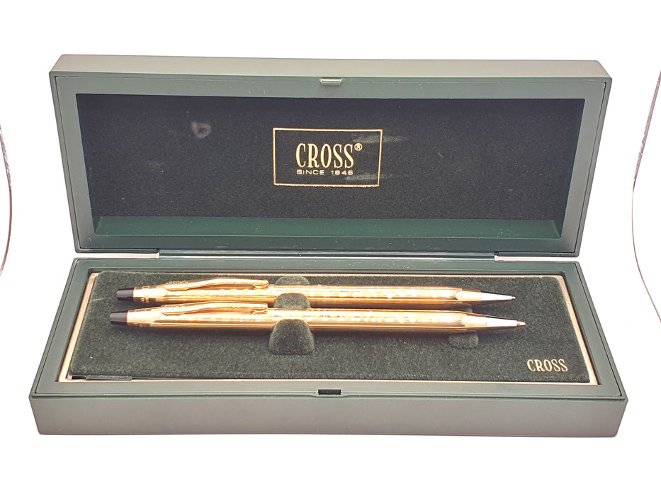 Vintage Cross Classic Century Striated 1/20 10ct Rolled Gold Ballpoint Pen & Mechanical Pencil (0.5mm) Set