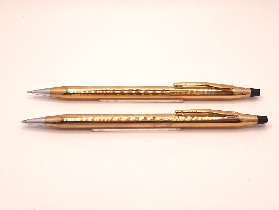 Vintage Cross Classic Century Striated 1/20 10ct Rolled Gold Ballpoint Pen & Mechanical Pencil (0.5mm) Set