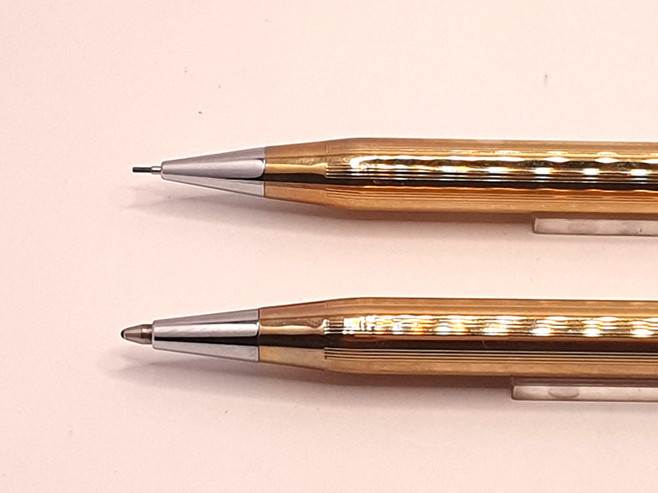 Vintage Cross Classic Century Striated 1/20 10ct Rolled Gold Ballpoint Pen & Mechanical Pencil (0.5mm) Set